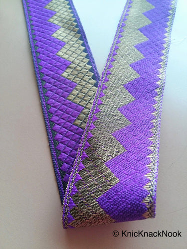 Purple And Gold Embroidered Thread Trim, Approx. 35mm wide